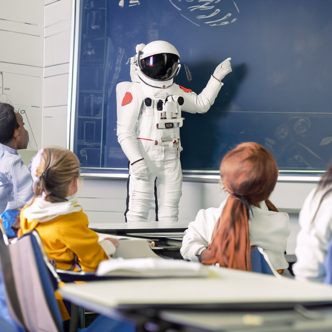 Astronauta uczący w szkole